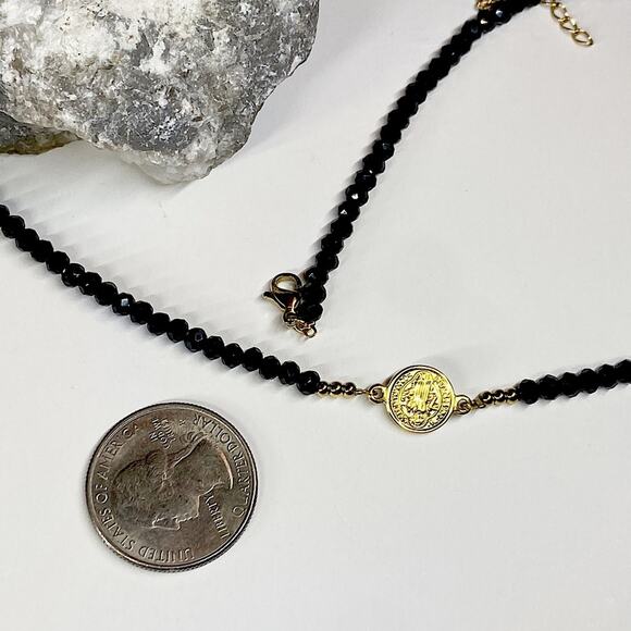 NEW Small Coin Necklace With Black Crystal Necklace - Picture 3 of 12